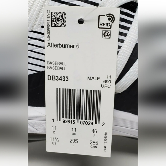 Adidas Afterburner 6 Baseball Cleats Metal Black White Men’s Size Multi DB3433 - Picture 11 of 13